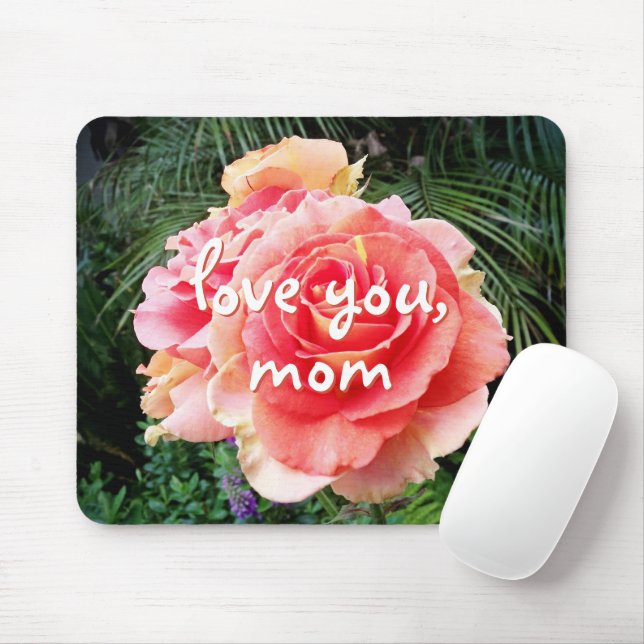 Love You Mum Quote Pink Rose Photography Bold Chic Mouse Mat (With Mouse)