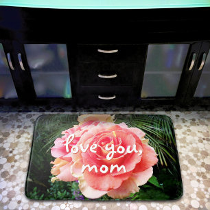 Love You Mum Quote Soft Pink Rose Close-up Photo Bath Mat