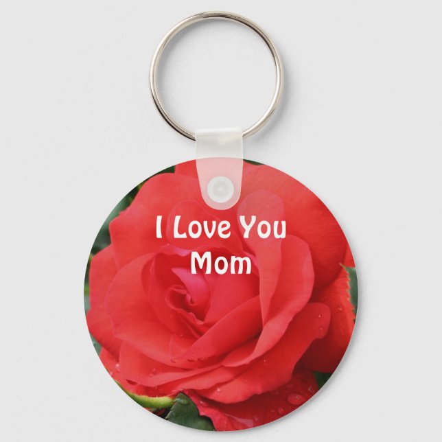 Love You Mum Red Rose Flower  Key Ring (Front)