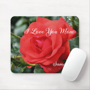 Love You Mum Red Rose Flower Personalised Mouse Mat