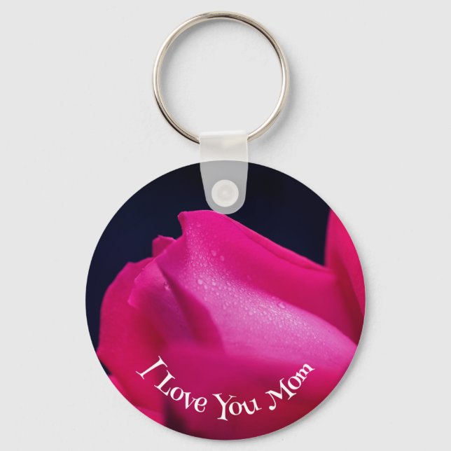 Love You Mum Red Rosebud Flower  Key Ring (Front)