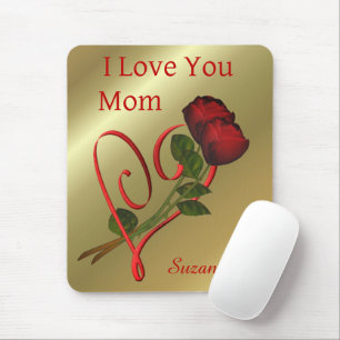 Love You Mum Red Roses Heart Personalised Mouse Mat