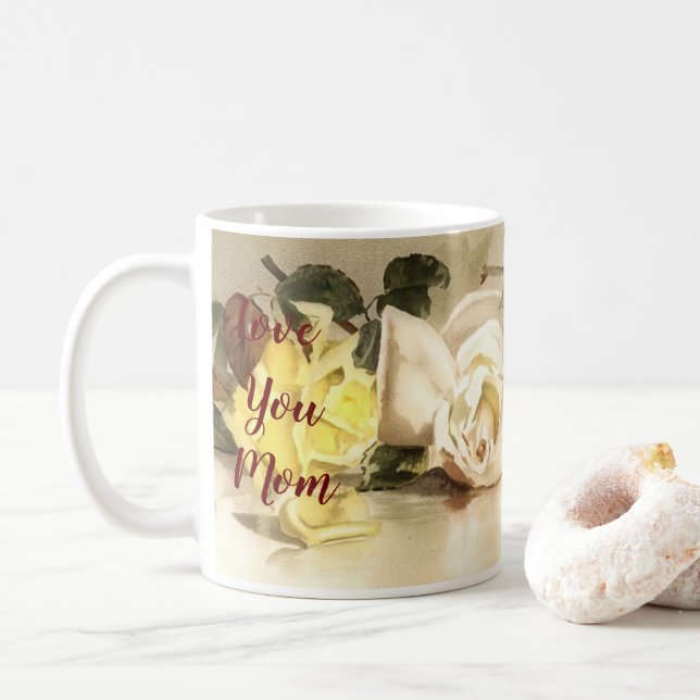 Love You Mum Roses Classic Mug Cup (With Donut)