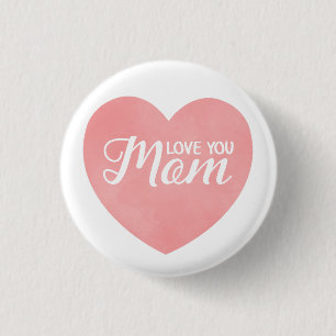 Love you mum text, mother's day pink heart 3 cm round badge