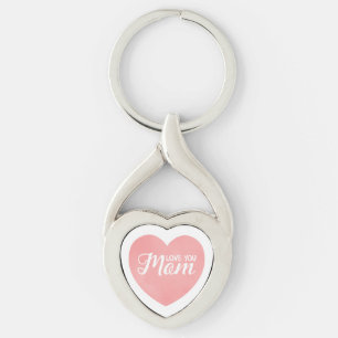 Love you mum text, mother's day pink heart key ring