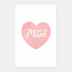 Love you mum text, mother's day pink heart post-it notes