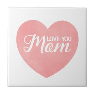 Love you mum text, mother's day pink heart tile