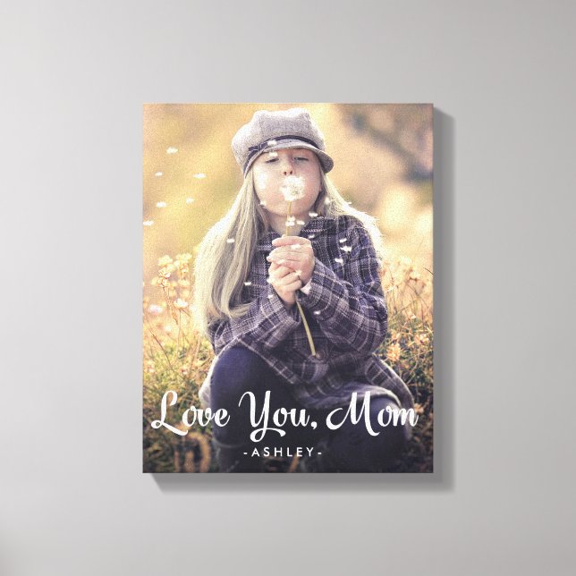 Love You Mum | Trendy White Typography and Photo Canvas Print (Front)