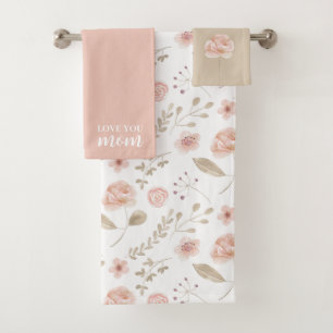 Love You Mum Watercolor Floral Towel Set