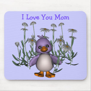 Love You Mum Whimsical Bird Flowers Mousepad