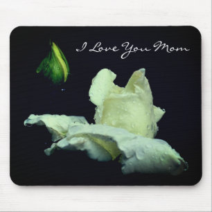 Love You Mum White Rosebud Flower Mouse Mat