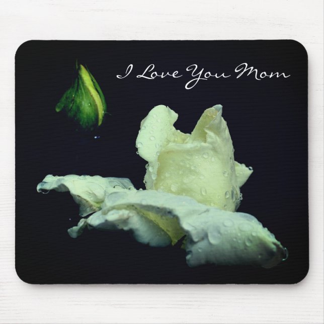 Love You Mum White Rosebud Flower Mouse Mat (Front)