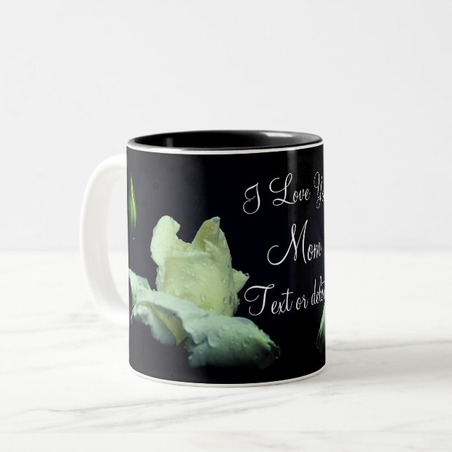 Love You Mum White Rosebud Personalised Two-Tone Coffee Mug (Front Left)