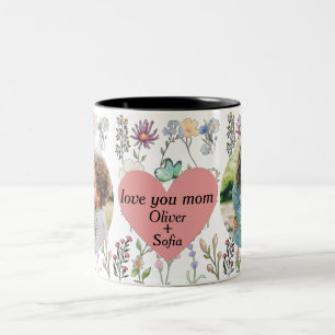 love you mum wildflower personalised 2 photo Two-Tone coffee mug