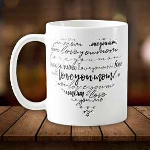 Love You Mum Words inside Heart Coffee Mug