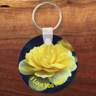 Love You Mum Yellow Rose Flower  Key Ring