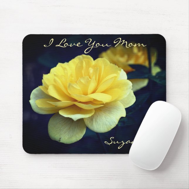 Love You Mum Yellow Rose Flower Personalised Mouse Mat (With Mouse)