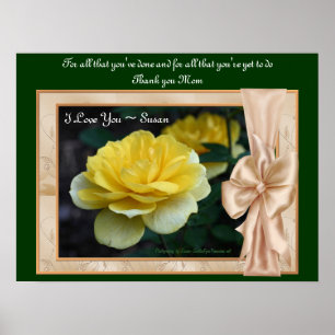 Love You Mum Yellow Rose Personalised Poster Print