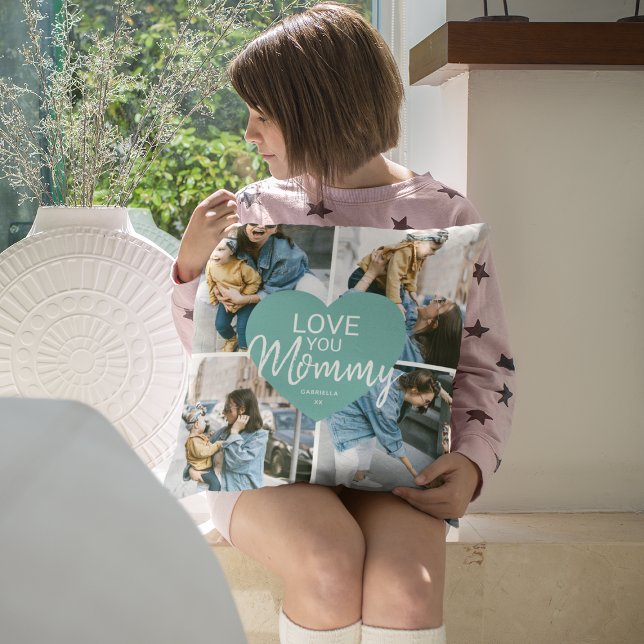 Love You 'Mummy' Custom Photo Collage Heart Cushion (Creator Uploaded)
