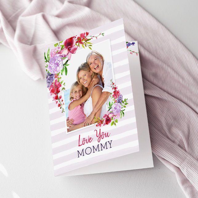 Love You Mummy Lilac Floral Mother's Day Photo Card (Creator Uploaded)