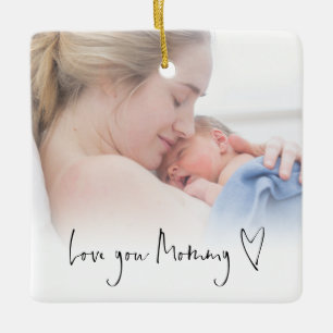 Love You Mummy Modern Script Heart Photo Overlay Ceramic Ornament