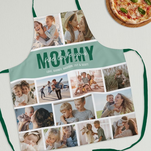 Love You Mummy Photo Collage Green Apron (Creator Uploaded)