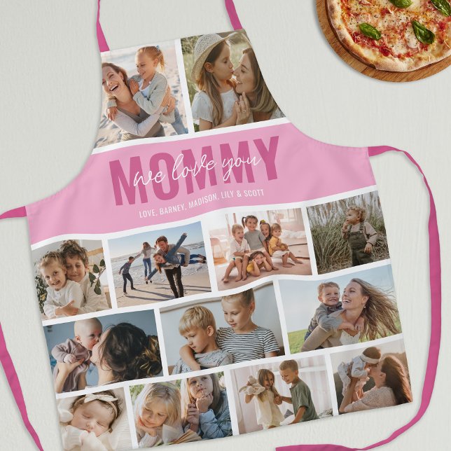 Love You Mummy Photo Collage Pink Apron (Creator Uploaded)