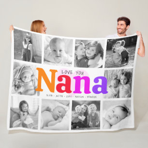 Love You Nana 10 Photo Collage Colourful Modern Fleece Blanket