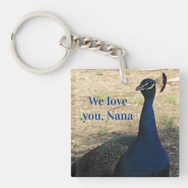 Love You Nana Blue Bird Photo Pretty Peacock Key Ring (Front)