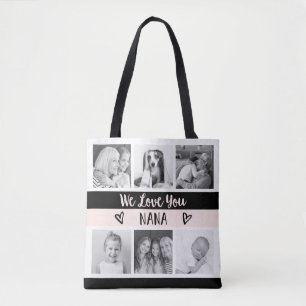 Love You Nana Blush Color Block Photo Grid Tote Bag