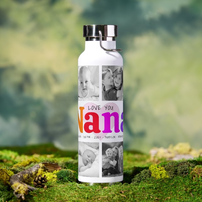 Love You Nana Colourful Modern 10 Photo Collage Water Bottle (Outdoor)