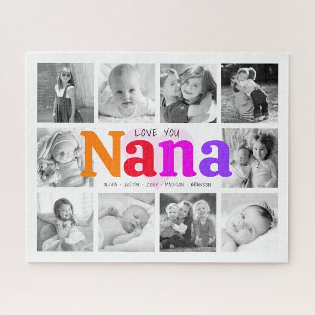 Love You Nana Colourful Rainbow 10 Photo Collage Jigsaw Puzzle (Horizontal)