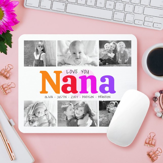 Love You Nana Colourful Rainbow 6 Photo Collage Mouse Mat (Creator Uploaded)