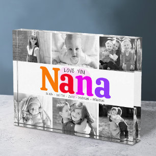Love You Nana Colourful Rainbow Modern Collage 6 Photo Block