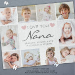 Love You Nana or Nickname 10 Photo Collage Jigsaw Puzzle<br><div class="desc">Create your own personalised photo puzzle for Grandma featuring an easy-to-upload photo collage template with 10 pictures of her grandkids and family with the editable title LOVE YOU NANA (change to her nickname like Gigi or Grandma) in a trendy modern handwritten script accented with hearts with her grandchildren's names or...</div>