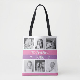 Love You Nana Pink Color Block Photo Grid Tote Bag