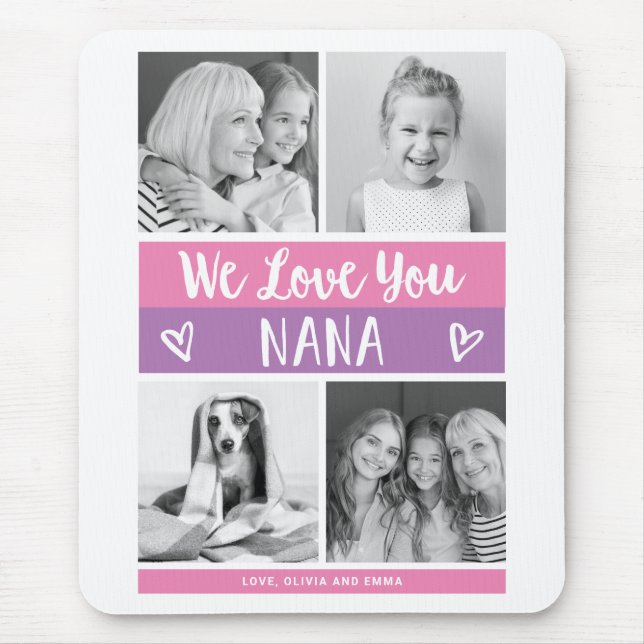 Love You Nana | Pink Colour Block Photo Grid Mouse Mat (Front)