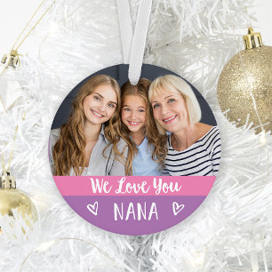 Love You Nana Pink Colour Block Two Photo Ornament