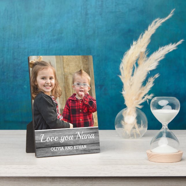 Love You Nana Rustic Gray Wood Grandchildren Photo Plaque (Side)