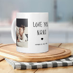 Love You Nana | Two Photo Handwritten Text Coffee Mug<br><div class="desc">This simple and stylish black and white mug says "Love you Nana" in trendy,  handwritten black text with a matching heart and a spot for your name. There is also room to show off two of your favourite personal photos for a gift your nana or grandmother will love.</div>