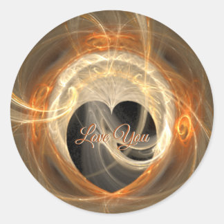 Love You | Orange Heart Swirl Fractal Classic Round Sticker