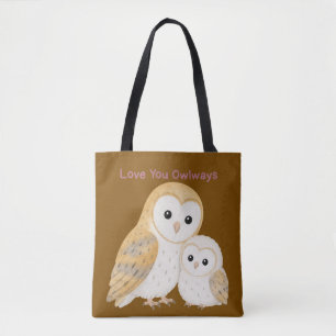 Love You Owlways Cute Barn Owl Family Tote Bag