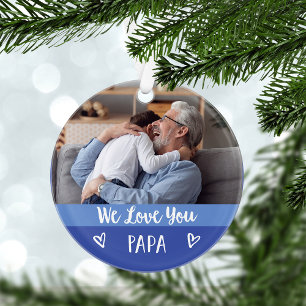 Love You Papa   Blue Colour Block Two Photo Ornament