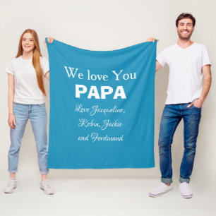Love You Papa Gift Chic Script Family Names Rustic Fleece Blanket