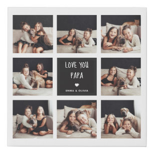 Love You Papa   Photo Collage Handwritten Text Faux Canvas Print