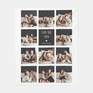 Love You Papa   Photo Collage Handwritten Text Fleece Blanket