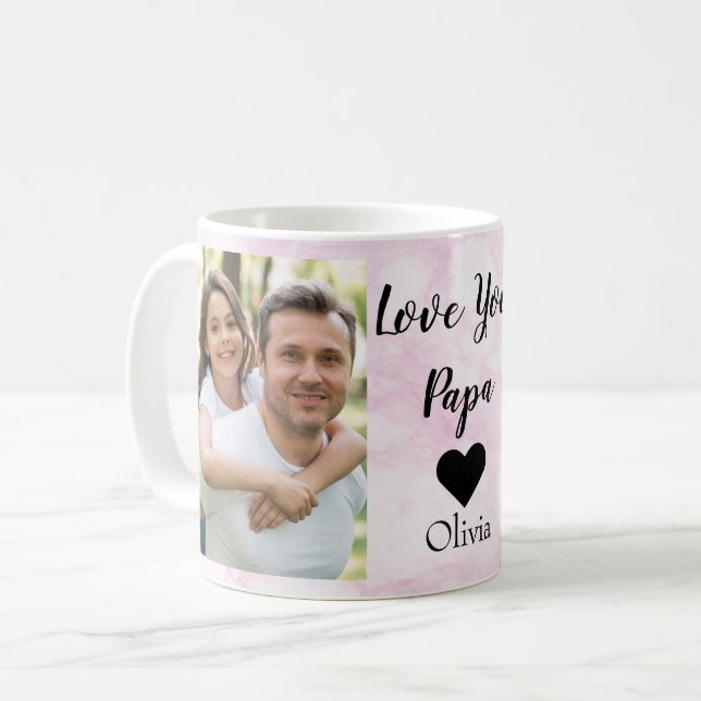 Love You Papa | Two Photo Handwritten Text Coffee Mug (Front Left)