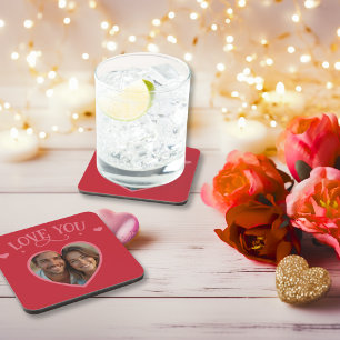 Love You Personalised Photo Romantic Heart Coaster