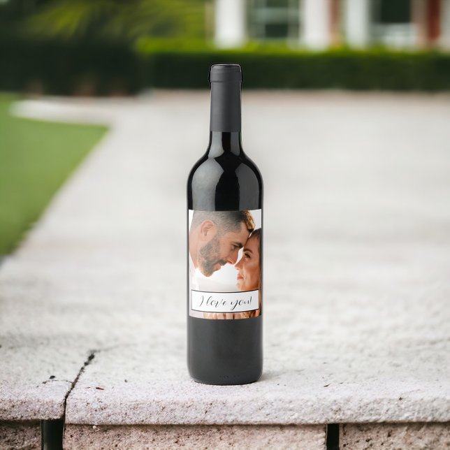Love You Photo Couple Valentines Engagement  Wine Label (Creator Uploaded)