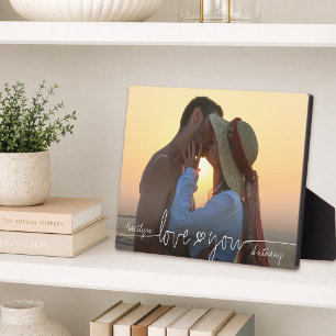LOVE YOU Photo Handwritten Script Heart Plaque